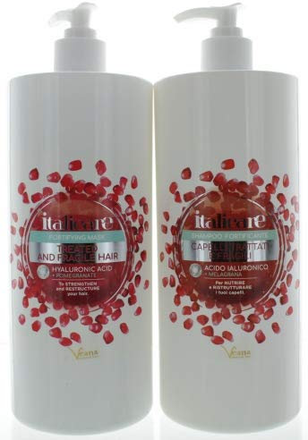 Hyaluron Haarshampoo + Haarmaske mit Granatapfel (2x1000ml) - Haarpflege mit Hyaluronsäure für feines, dünnes oder geschädigtes Haar