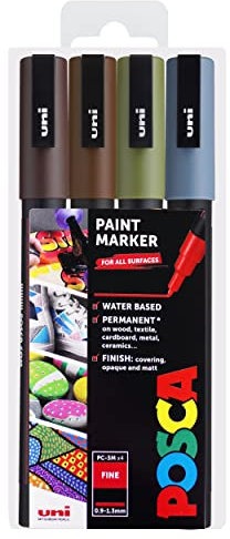 Posca Uni PC-3M Art Paint Markers - Set of 4 - In Plastic Wallet - Earth Tones