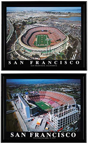 Blowout Barn San Francisco 49'ers Kerzenständer Park und Santa Clara Stadion – Dramatische gerahmte Lithographien von Luftaufnahmen – einzigartiges Wandbild – tolles Geschenk für Fußball-Enthusiasten