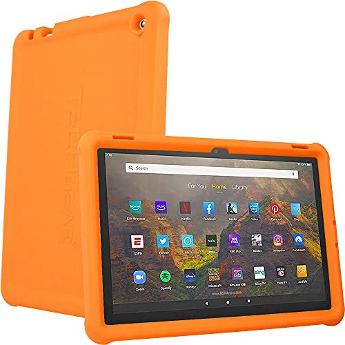 TECHGEAR Bumper Case fits All New Amazon Fire HD 10 13th & 11th Generation, 2023 & 2021, Rugged Shockproof Soft Silicone Easy Grip Case with Screen Protector [Orange] - Kids & School Friendly Case