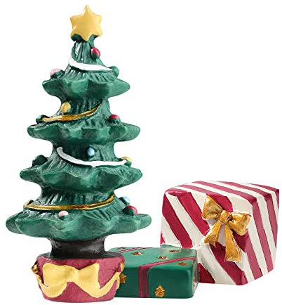 Balacoo 1 Set Weihnachts-Aquarium-Dekoration, Weihnachtsbaum-Figur, Geschenkbox, Miniatur-Harz-Landschaft, Ornamente für Urlaub, Fischtank, Tischdekoration