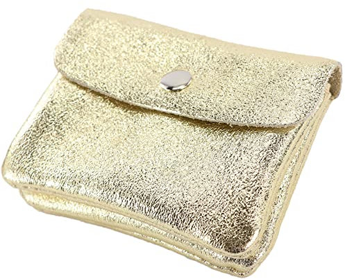 modamoda de P09 Damen Münzgeldbörse Geldbörse Portemonnaie Klein Leder Made in Italy P09, Farbe:LightGold Metallic