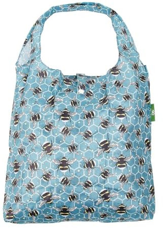 ECO CHIC Lightweight Foldable Reusable Shopping Bag Water Resistant Tote Bag (Bumble Bees Blue)