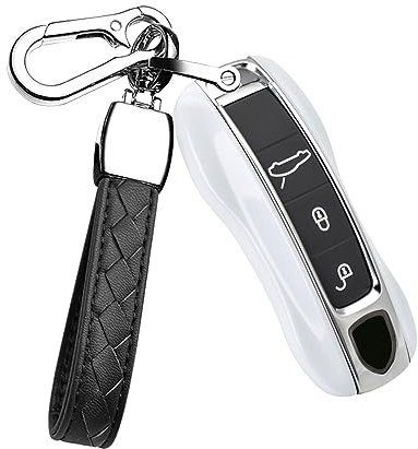 HIBEYO samrt Étui de Protection pour clé de Voiture Compatible avec Porsche Macan Boxster Carrera Taycan 911 971 Panamera Cayenne ABS 3 Boutons Blanc