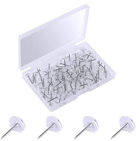 KINBOM 100 Stück Reißnägel, Runden Kunststoff Pinnwandnadeln Transparent mit Edelstahlspitzen für Wand Pinnwand Korktafel Karten Kalender Poster Fotos Papiermodelle
