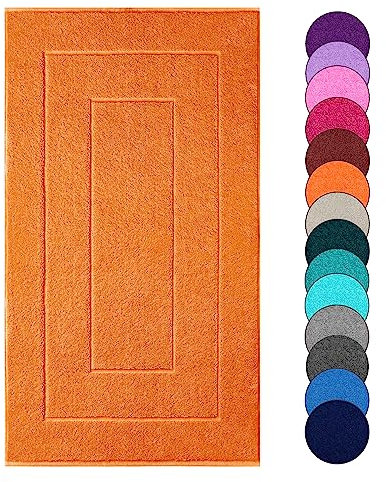 Lashuma Badematte 50x90 cm, London ausgefallener Badläufer groß saugstark Clementinen - Orange