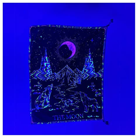 Psychedelic WandtüCher Moon Wolf Psychedelischer Schwarzlicht-Wandteppich, UV-Antwort-Mandala-Neon-Plakat-Wandbehang, Fluoreszierender Wandteppich Mit HD-Druck (Size : 150x100cm)