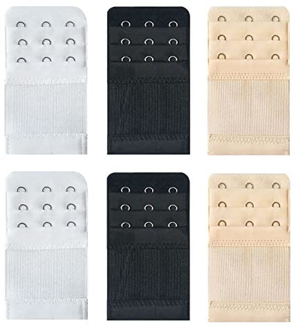 Yesmin Pack of 6 Bra Strap Extenders Extensions Elastic Extender Set 3 Hooks 1.3cm Spacing (White, Black and Beige)