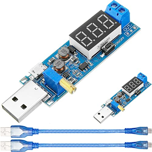 DAOKAI USB Buck Boost Konverter DC 3.5V-12V bis 1.2V-24V USB-Eingangswandlerplatine Einstellbarer Step Up Down Volt-Transformatorplatine mit Micro-USB-Kabel(2 Stück)