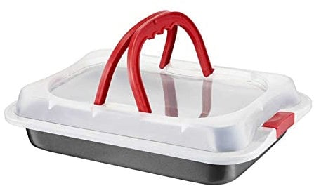 AMBITION Backblech 3in1 mit Transporthaube Kuchen Transportbox Backform zum Backen Transport Aufbewahren 36 x 23 x 9,5 cm