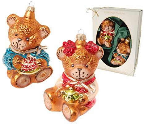 Krebs Glas Lauscha - Weihnachtsdekoration/Christbaumschmuck aus Glas - Multicolor Baumdekoration - Motiv: Bären-Pärchen - Größe: ca. 13 cm - Made in Germany