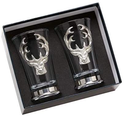 1 Paar sehr bleifreie Whiskygläser mit Hirschkopf oder Fasan-Schnapsgläser in einer Geschenkbox (Hirschkopf)