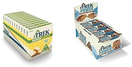 TREK High Protein Flapjack Smooth Lemon - Gluten Free - Plant Based - Vegan Snack - 50g x 36 bars & Protein Power Bar Millionaire Shortbread - Plant Based - Gluten Free - Vegan Snack - 55g x 16 bars
