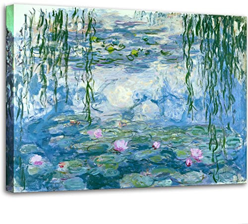 Claude Monet Canvas Wall Art - Water Lilies Classic Painting Artwork Print with Framed Picture for Home Office Wall Decor-24 x36