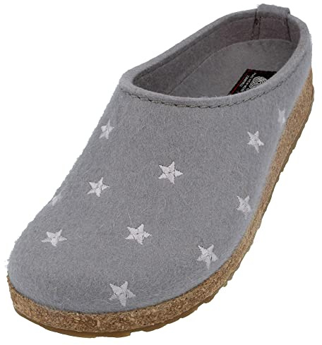 HAFLINGER Grizzly Stelline Damen Herren Filzpantoffeln mit Gummisohle Sterne (Stahlgrau 204), Gr. 45