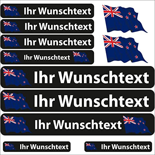 INDIGOS UG Fahrrad Aufkleber Neuseeland - 13 Fahnenaufkleber wehend - Sticker selbst gestalten - Autoaufkleber- Motorrad - Namensaufkleber wasserfest personalisiert - Wunschtext