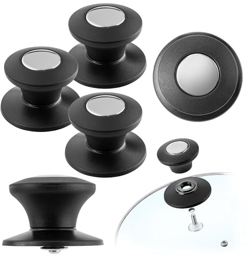 KADAX 3er Set Topfdeckelgriff, feuerfester Deckelknopf aus Kunststoff und Edelstahl, universaler Haltegriff für Topfdeckel, Topfdeckelknopf für Glasdeckel (Schwarz-Silber)