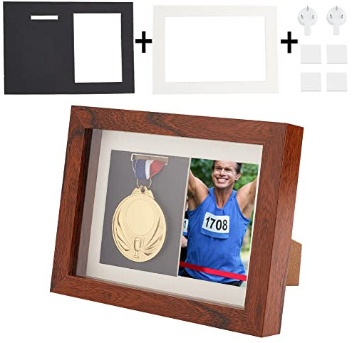 OLYCRAFT Medal Display Shadow Box Medaillen Vitrine Braun Medal Vitrine Fotorahmen Aus Holz Mit Glasfenster Für Militärmedaillen Strand Tags Schmucknadeln Pin Enthusiast Collectibles - 175x182x227mm