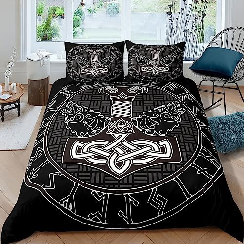 WIKINGER Bettwäsche 135x200 cm 4teilig Jungen 100% Mikrofaser Sommer Weiche Winter Warm Kinder Bettbezüge mit Reißverschluss 3D Viking Wolf Bettbezug mit 2 Kissenbezüge 80x80 cm