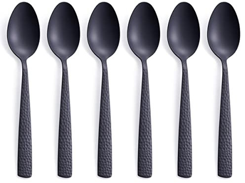 FULLYWARE - Set di 6 cucchiaini da tè nero opaco, 17,8 cm, in acciaio INOX nero, per caffè e dessert, finitura satinata