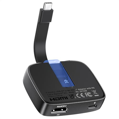 Cable Matters 48 Gbit/s Adaptateur Portable USB C vers HDMI 2.1 avec Charge hôte 100W, 4K 120Hz/8K 60Hz HDR – Thunderbolt 4 Compatible – La résolution maximale sur n'importe Quel MacBook est 4K 60Hz