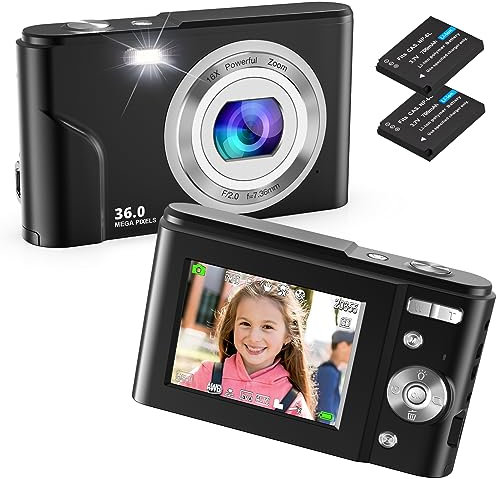Digitalkamera, Fotokamera FHD 1080P 36MP mit 16 fachem Digitalzoom, Kompaktkamera Tragbare Minikamera für Jugendliche, Kinder, Studenten(Schwarz)