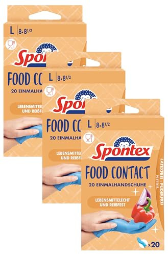 Spontex B00L7RGA0E Gants de Ménage Contact Alimentaire - 20 gants fins - Taille 8/L 8 1/2 (Lot de 3)