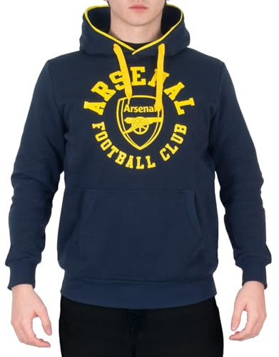 Arsenal FC Official Football Gift Mens Fleece Hoody Navy Yellow Medium