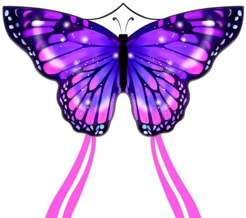 Flying Hoofer Großer Schmetterlingsdrachen für Erwachsene und Kinder im Alter von 4-8 & 8-12 Jahren Leicht zu fliegen, 55 X28 Einleiner-Drachen flugdrachen für Outdoor, Park oder Strand. (Lila)