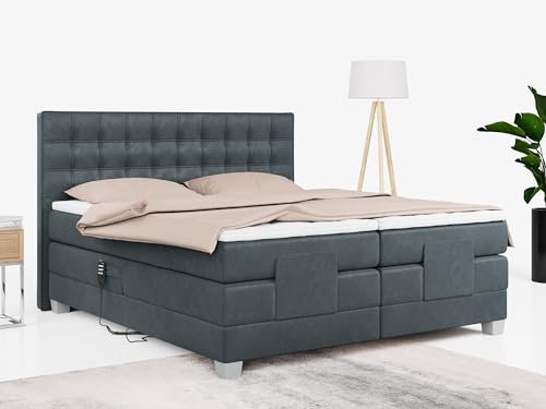 MKS MEBLE Boxspringbett 200x200 elektrisch verstellbar 7-Zonen Taschenfederkern Matratze inkl Visco Topper Bett 200x200 mit Motor Polsterbett Motorbett - Elektro - Dunkelgrau Velvet - H3