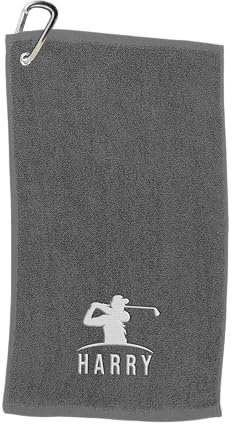 Varsany Personalised Grey Golfer Golf Towel – Embroidery and Clip 100% Ringspun Cotton Golf Accessories - Dad Golf Gift - Fathers Day Golf Gift