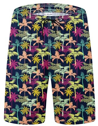 Costume da bagno da uomo ad asciugatura rapida, con fodera in rete, traspirante, vestibilità hawaiana, costume da bagno, Palmo multicolore, 4X-Large