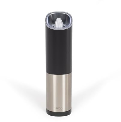 Livoo - GS161 wiederaufladbare Schwerkraftmühle - Schwerkraft-Sensor, 80 ml, einstellbares Mahlwerk, LED, transparentes Fach, Edelstahl