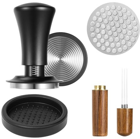 Kaffee Tamper Espresso Tamper Set Kaffeestampfer Tamper mit Skaleneinstellung, Wdt Tool mit Espresso Nadel, Tamper Matte, Puck Screen Kaffeefilter Barista Set für Cafes und Kaffeeliebhaber (53 mm)