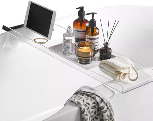 Badewannenablage Acrylglas, Badezimmer Aufbewahrungsbox Badewannentisch Badezimmer Organizer Ablage Tablett Deko Bad, Für Ipad Und Bücher Badewannentablett(Size:70CM,Color:Transparent)