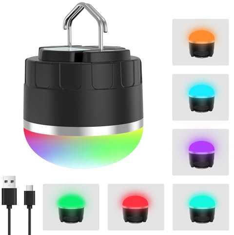 Rechargeable LED Camping Lantern 1000LM, TOHETO Portable Hanging Tent Light with RGB Color Changing, Magnetic Base, Waterproof Emergency Hanging Light for Hurricane, Power Outages, Home, Hiking -Black