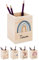 Bärenfreunde® - Personalisierter Stiftehalter Kinder aus Holz - Kreativer und praktischer Schreibtisch-Organizer Kinder mit Namen - Perfektes Einschulung Geschenk und Geburtstag (Regenbogen blau gelb)