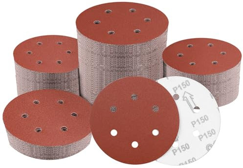 Sruhrak 100 Stück Schleifscheiben 150mm Schleifpapier Klett 150 Körnung 8 Loch Scheiben Set für Bosch Exzenterschleifer