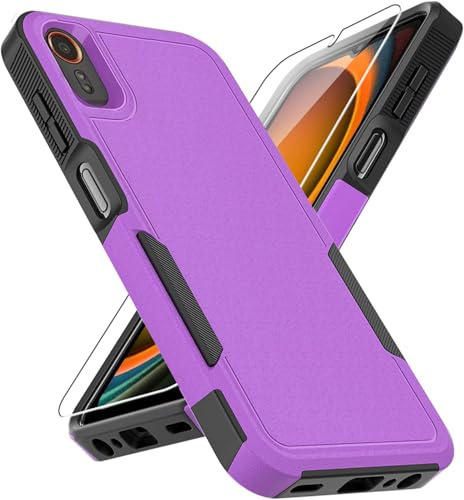 KEKBOXQ für Samsung Galaxy XCover 7 Handyhülle mit 1 Stück Panzer Schutz Glas,Militärischer Stoßfest Case Cover, Silikon Kratzfest Schutzhülle Anti-Fingerabdruck, Samsung XCover 7 Hülle, Violett