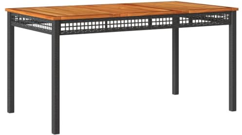 SDWEHO7 Gartentisch mit Holzplatte, PE Rattan Terrassentisch Balkontisch Wetterfest Garten Balkon Esstisch, Hitze- und Wetterbeständig, Schwarz 140x80x75 cm