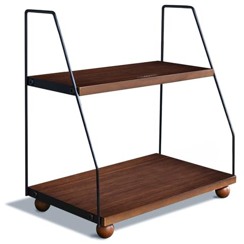 Coffee Station Organizer, Wooden Coffee Bar Accessories Organiser for Countertop, 2 Tier Cupboard Shelf Organiser, Small Coffee Caddy Tea Counter Top Storage for Kitchen, Home, Office, Red Brown