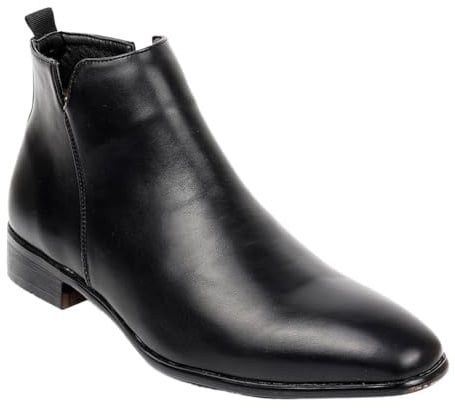 LVTFIYQX Botas Chelsea De Cuero Marrón para Hombre Botines De Punta Redonda Y Tacón Grueso Botas De Trabajo Casuales Clásicas Antideslizantes E Impermeables