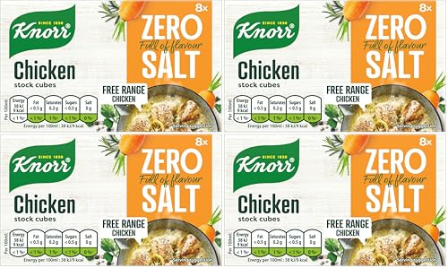 Knorr Zero Salt Chicken Stock Cubes pack of 32 lactose- and gluten-free for delicious, zero-salt chicken dishes 9 g