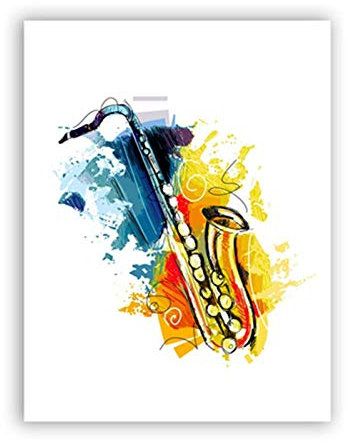 AdoDecor Bilder Wohnzimmer, Bild auf Leinwand, Musikinstrument-Saxophon-Poster Wandbilder Schlafzimmer, Aquarell-Jazz Badezimmer Boho Deko(Gerahmt)