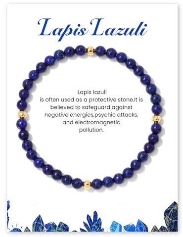 GoPaw Edelstein Armband Damen, 4mm Naturstein Armband Perlenarmband Damen Turmalin Armbands Karneol Armbands für Mama Tochter Oma Enkelin Schwester (Lapislazuli)