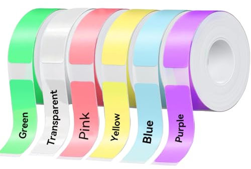 6 Rollen Etikettenhersteller-Band, 12 x 40 mm Thermo-Etikettenband, Etikettierpapier für Etikettendrucker P15/D30, 990 Etiketten/6 Rolle(bunt+transparent)