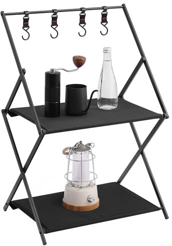 Navaris Armario Camping - Estanteria Plegable de Aluminio - Armarios Camping con 2 Estantes para Camper Furgoneta - con Bolsa Transporte y Ganchos - Muebles de Cocina para Camping