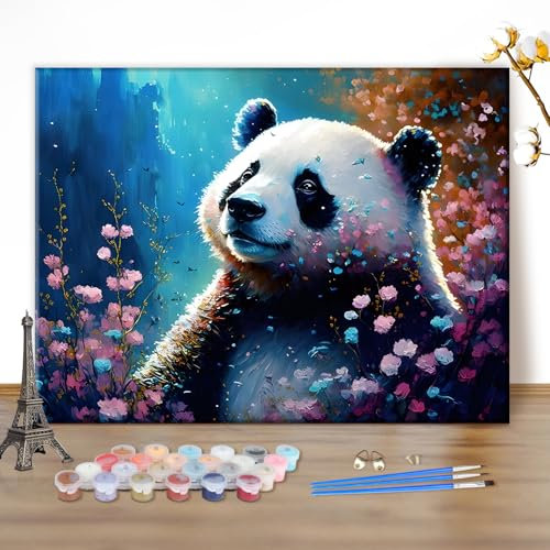 MEIYUDA Peinture par Numero Adulte Panda mignon, DIY Peinture Acrylique pour Adultes Débutants Facile sur Toile Avec Peintures et Pinceaux Decoration Maison Cadeau 50x40cm(sans Cadre)