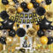 Geburtstagsdeko Schwarz Gold, Geburtstag Deko Schwarz Gold Party Deko mit Luftballons Gold Schwarz Happy Birthday Banner Girlande Pompons Lametta Vorhang für Frauen Mann Geburtstag Party Dekoration