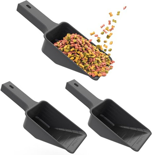 Pet Food Scoop 2-Cup (Pack of 3), 650ml Measuring Scoops for Dry Ingredients, Plastic Pet Food Scoop with Measuring Lines for Accurate Portion Control, Dishwasher Safe (Black)